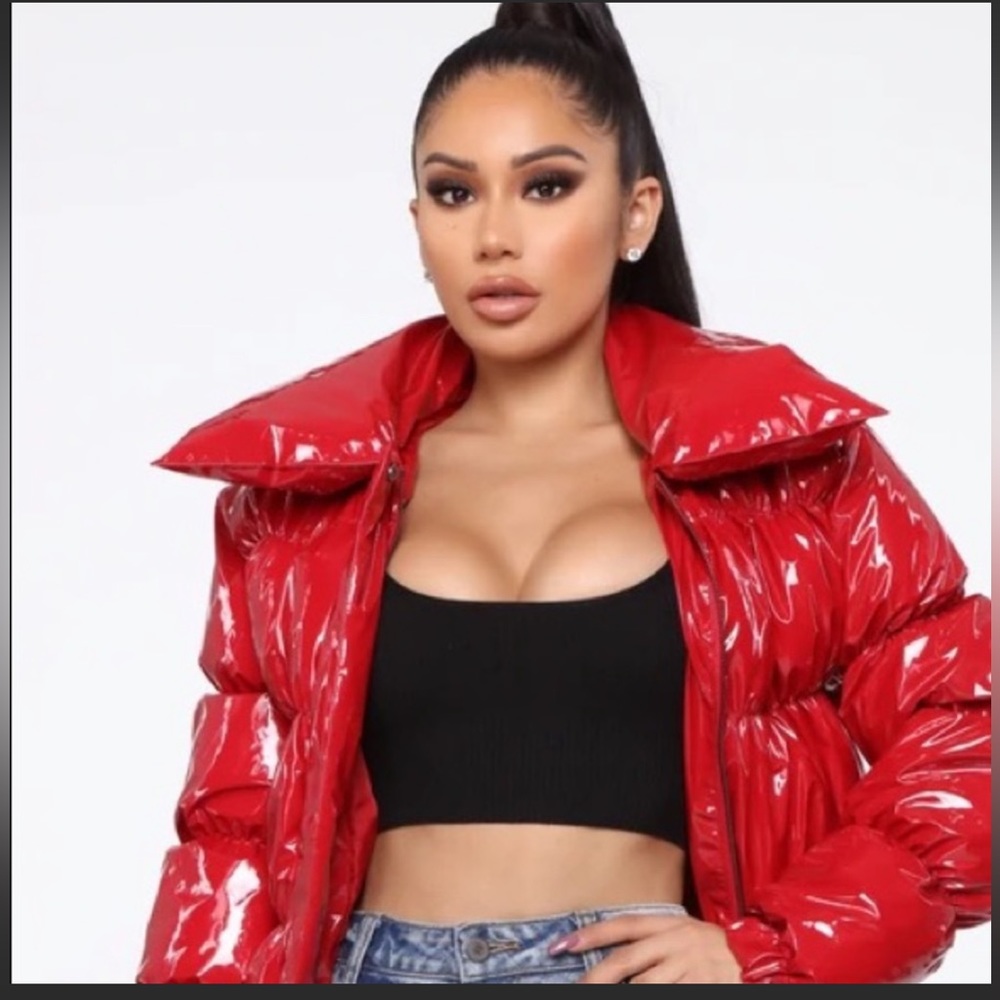 Fashion Nova Liquid Latex Puffer Jacket size medium